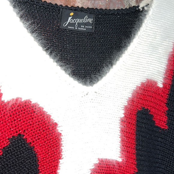Vintage Jacqueline Acrylic Knit Red country western flame Sweater White Angora - Picture 5 of 7